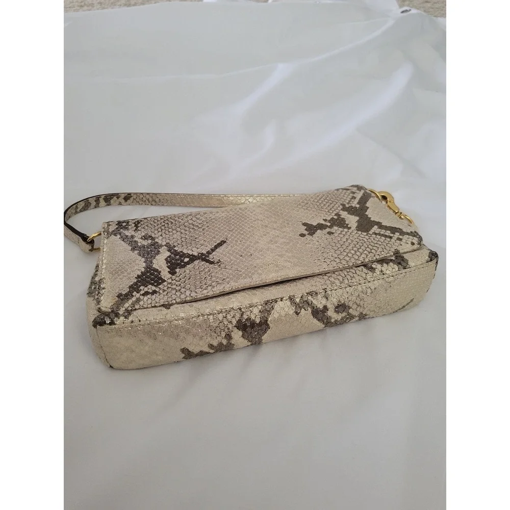 Kate Spade Metallic Snake Print Flap Shoulder Bag Pochette Y2K Gold Hardware